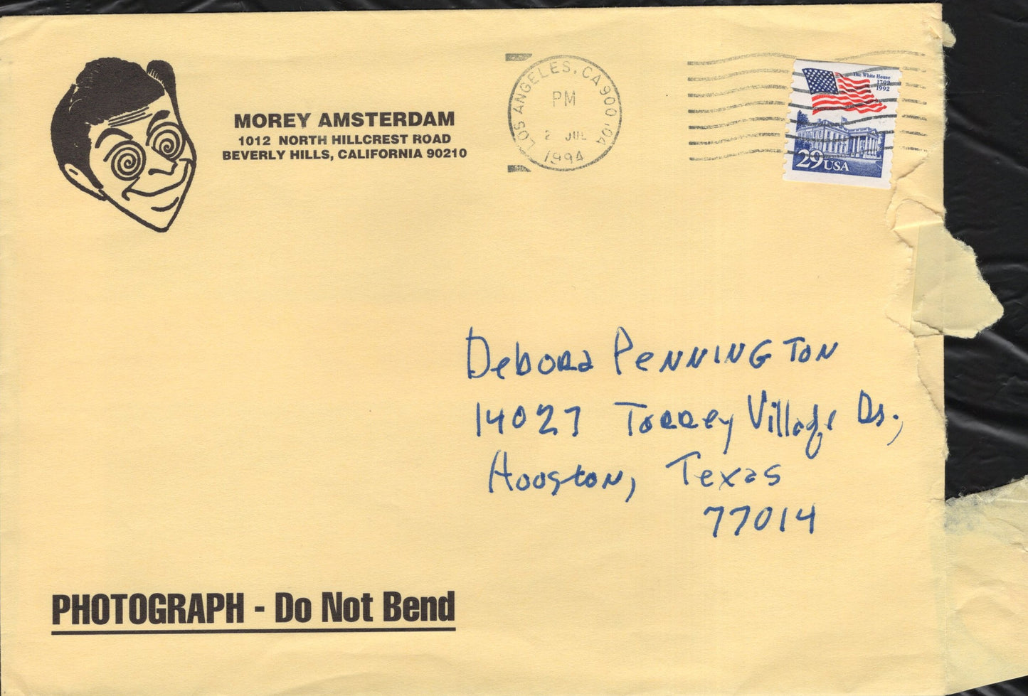 Morey Amsterdam Signed Photo 5x6.75 Personalized "To Debra" with Signed Indexcard 5x3 and Envelope, Morey Amsterdam Autograph B&W