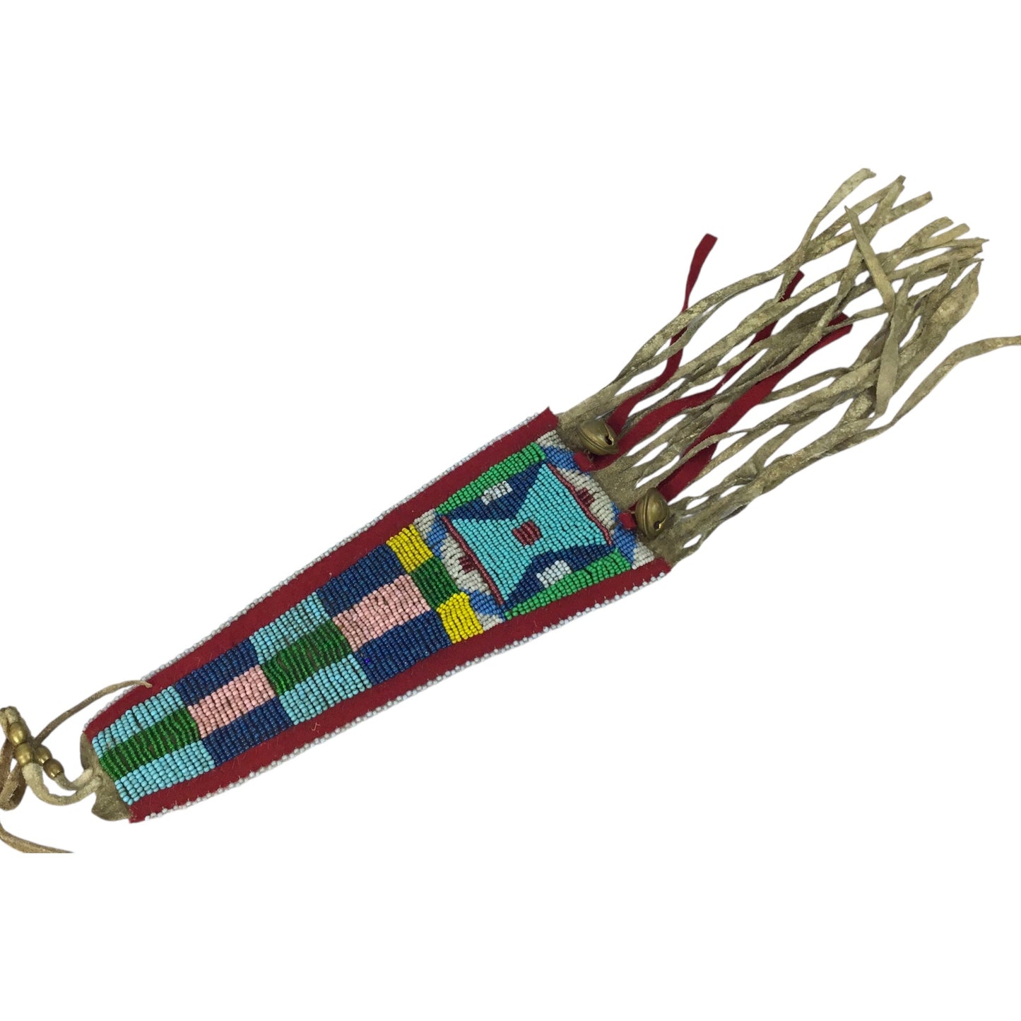 Native American Trade Peace Pipe Tomahawk with Gun Barrel Bowl and Beaded Fringe