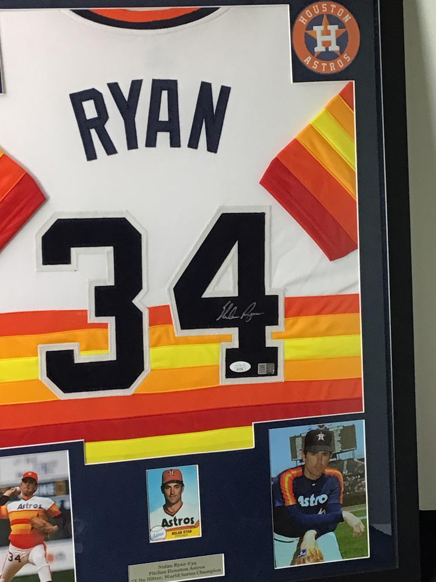 Nolan Ryan Signed Custom Framed Rainbow Jersey w/ JSA Cert
