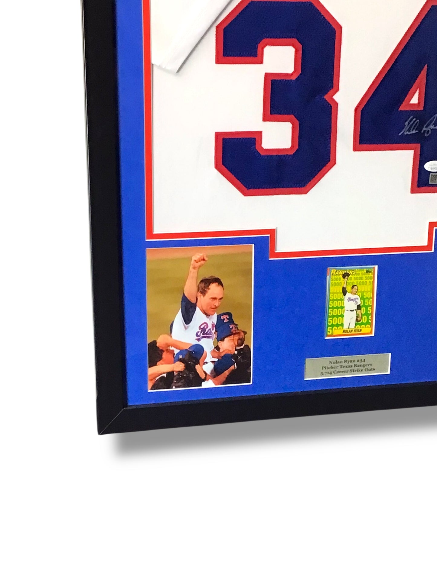 Nolan Ryan Texas Rangers Framed Signed Jersey w/ JSA Cert & Sports Card