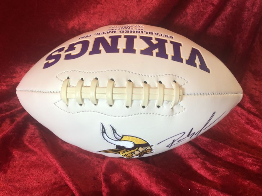 Original Randy Moss Vikings Certified Authentic Autographed Football Patch Shadowbox