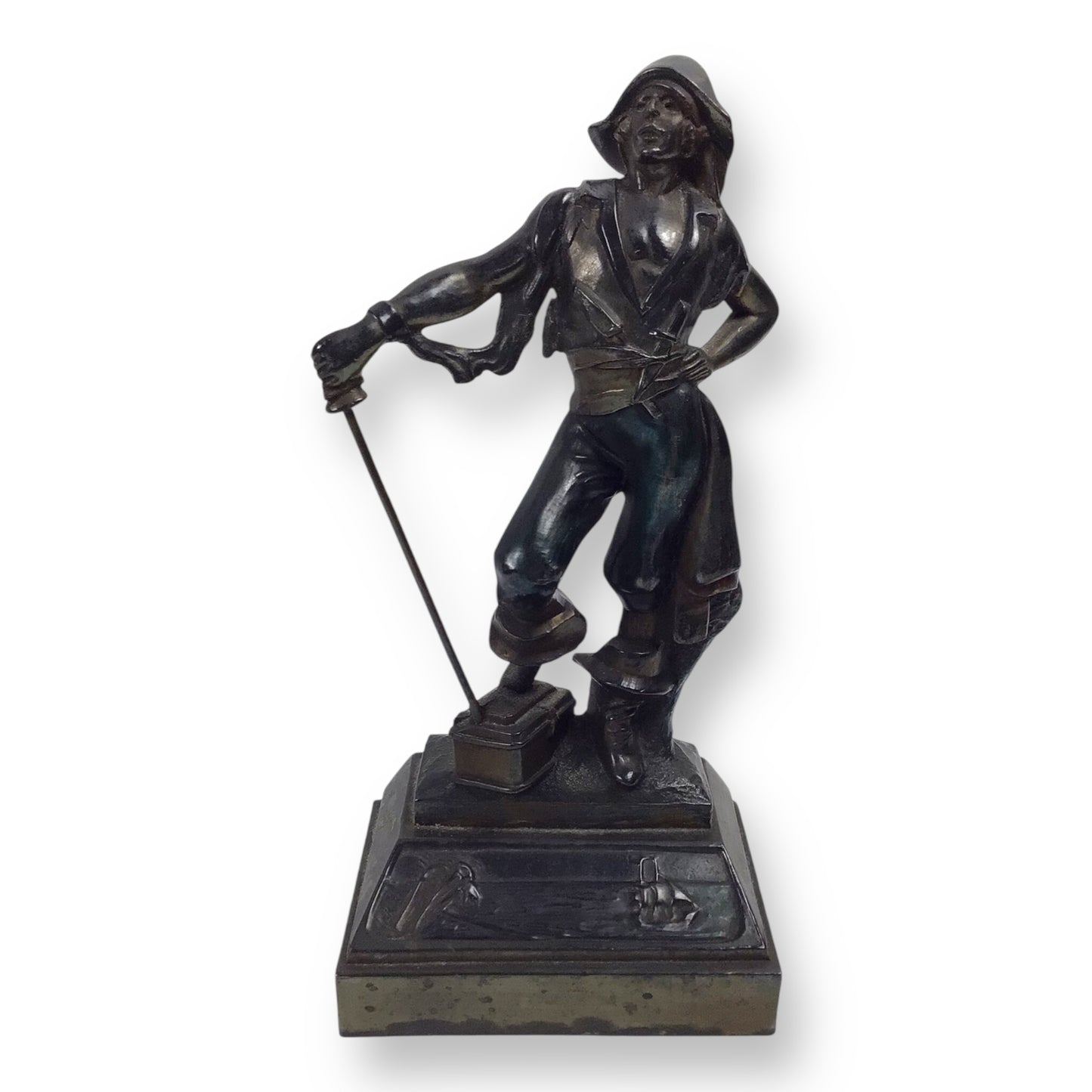 Paul Herzel Pirate with Treasure Chest Bookend – Pompeian Bronze, c. 1920s