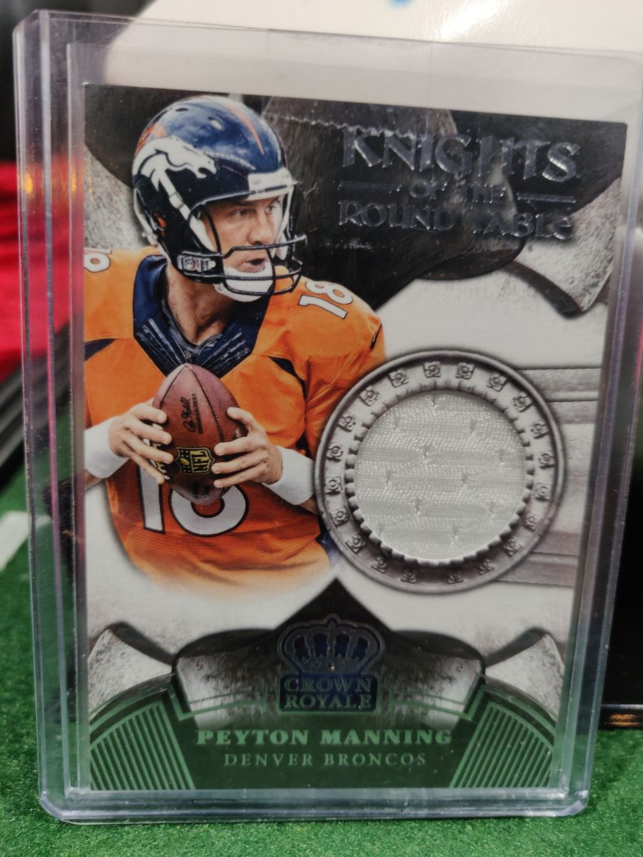 Payton Manning Denver Broncos Autographed Football Shadowbox with Card + Figure