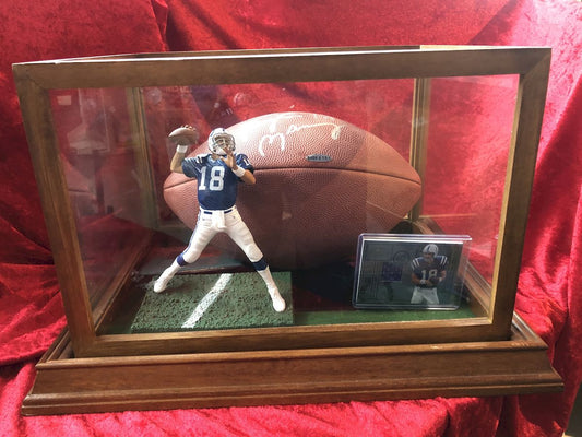 Peyton Manning Colts Signed Football w/ Figure & Jersey Card – UDA COA Shadowbox