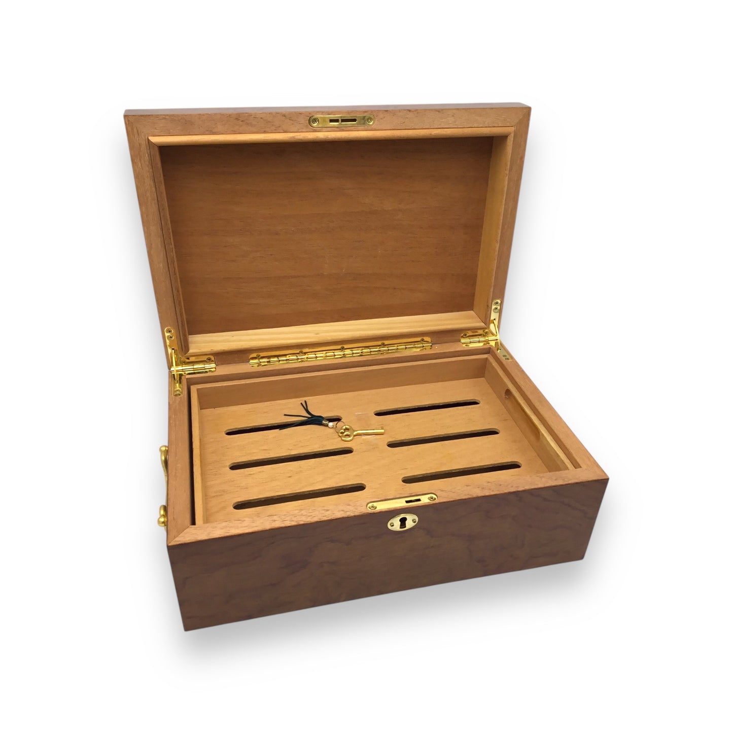 Premium Wood Cigar Humidor with Lock & Key - New/Unused - Unbranded