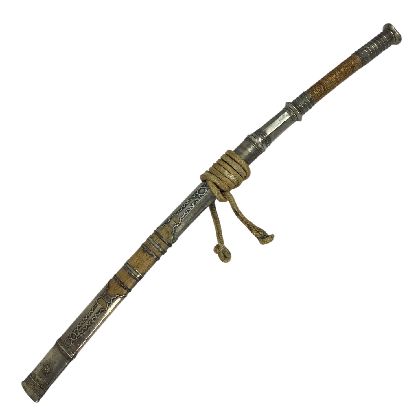 Rare Burmese Late 18th to 19th Century Dah Status Fighting Sword with Silver Dress Mounts
