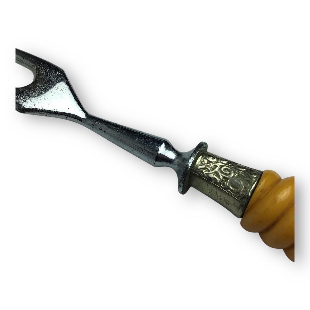 Rare German WW2 Luftwaffe Dagger-Style Carving Set Fork with Silver Accents