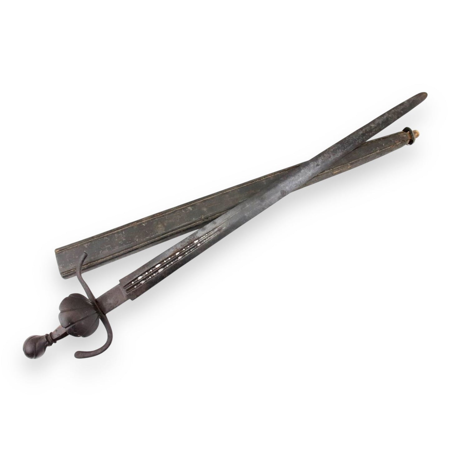 Rare Italian Nobleman's Falchion Sword w/ Pierced Fullers & Scabbard -Mid 16th C
