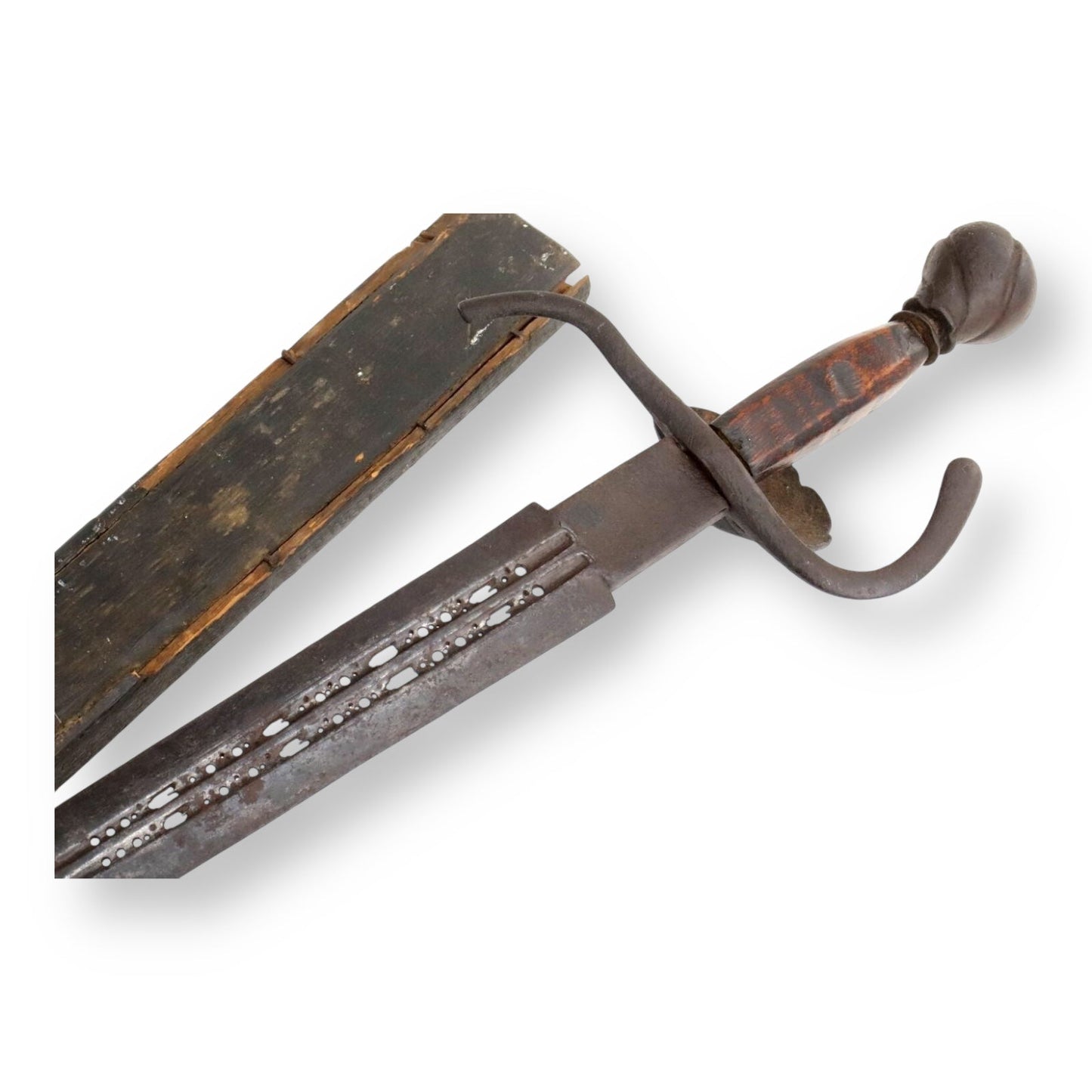 Rare Italian Nobleman's Falchion Sword w/ Pierced Fullers & Scabbard -Mid 16th C