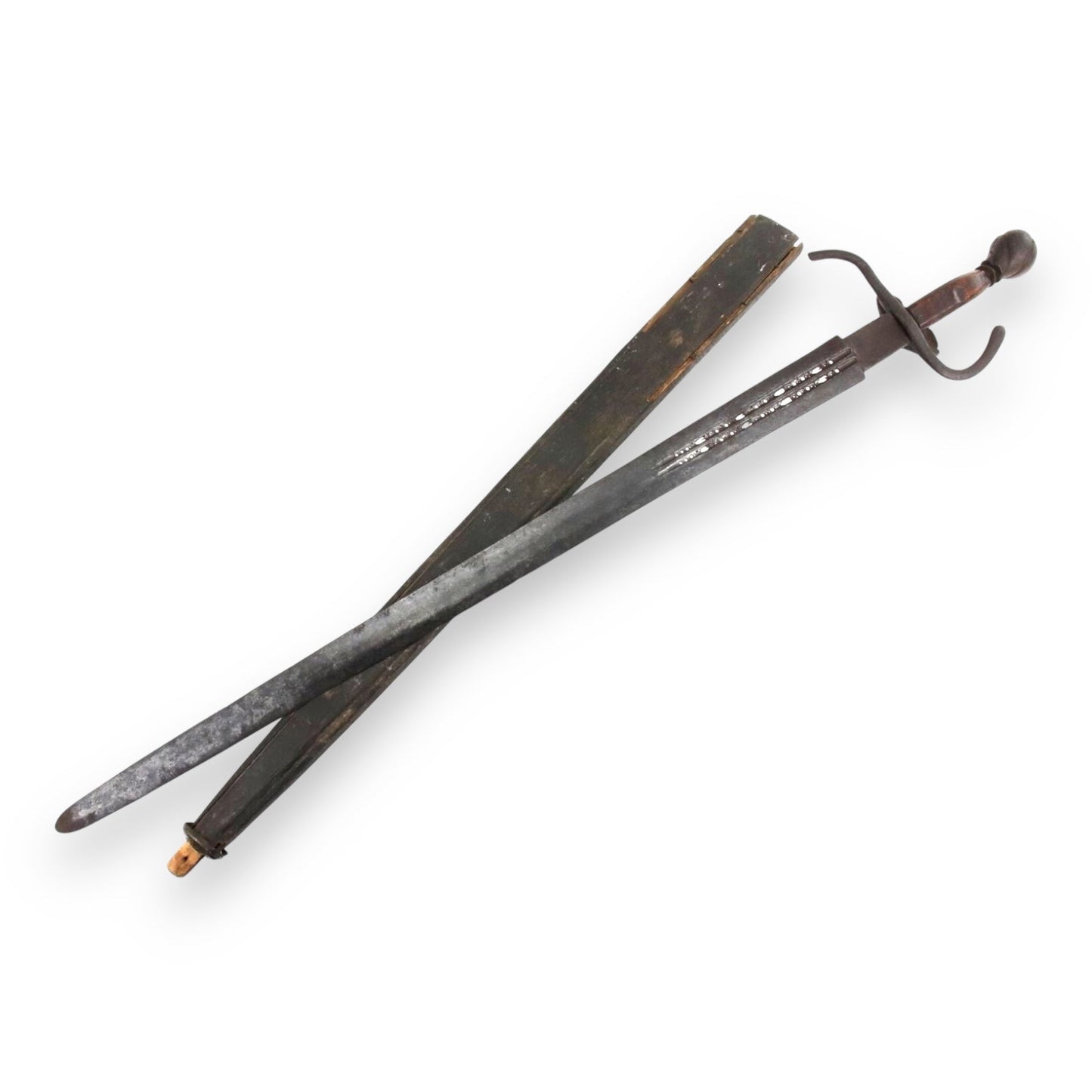 Rare Italian Nobleman's Falchion Sword w/ Pierced Fullers & Scabbard -Mid 16th C