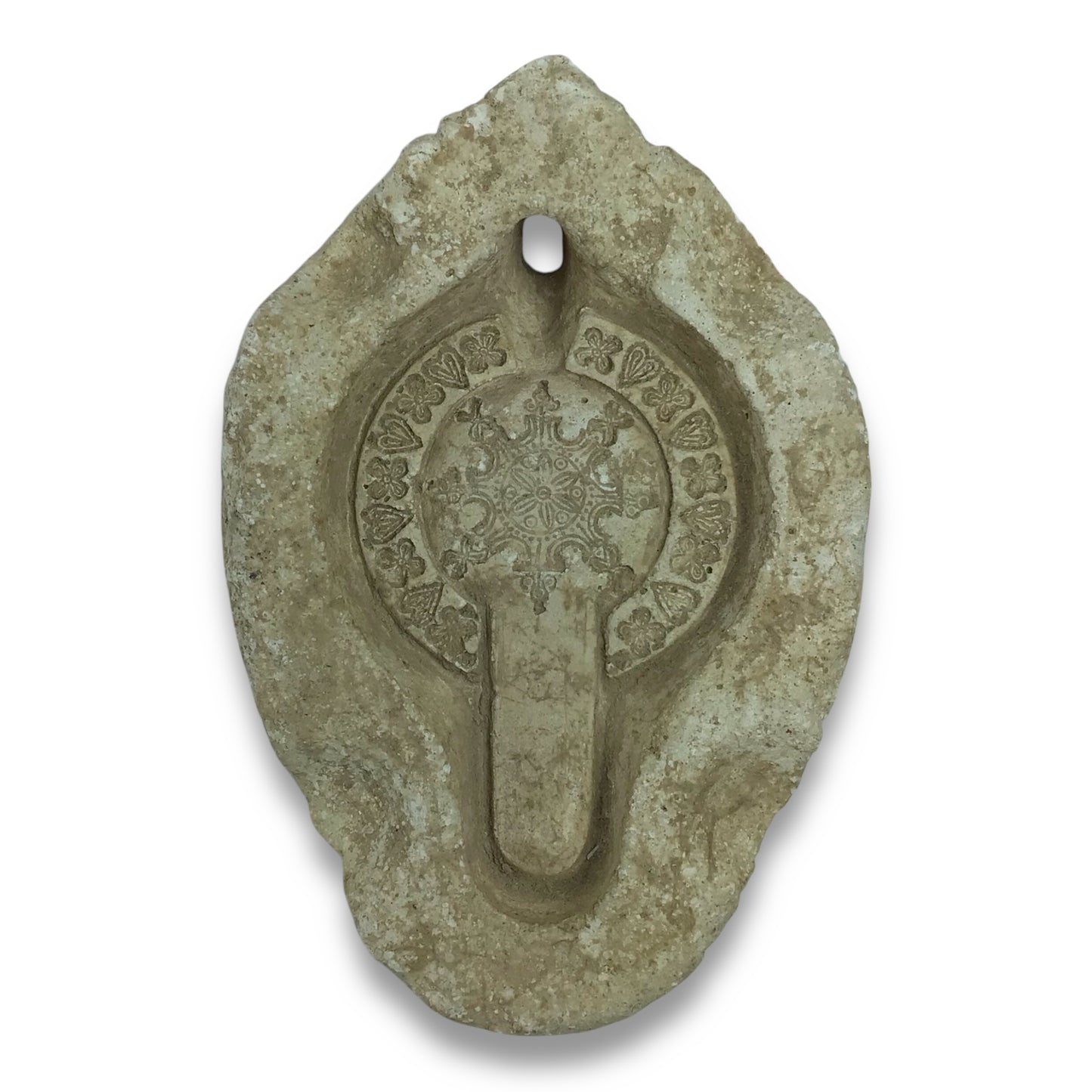 Rare Late Roman Lamp Mold Gypsum Heart Clover Design 5th–6th Century AD