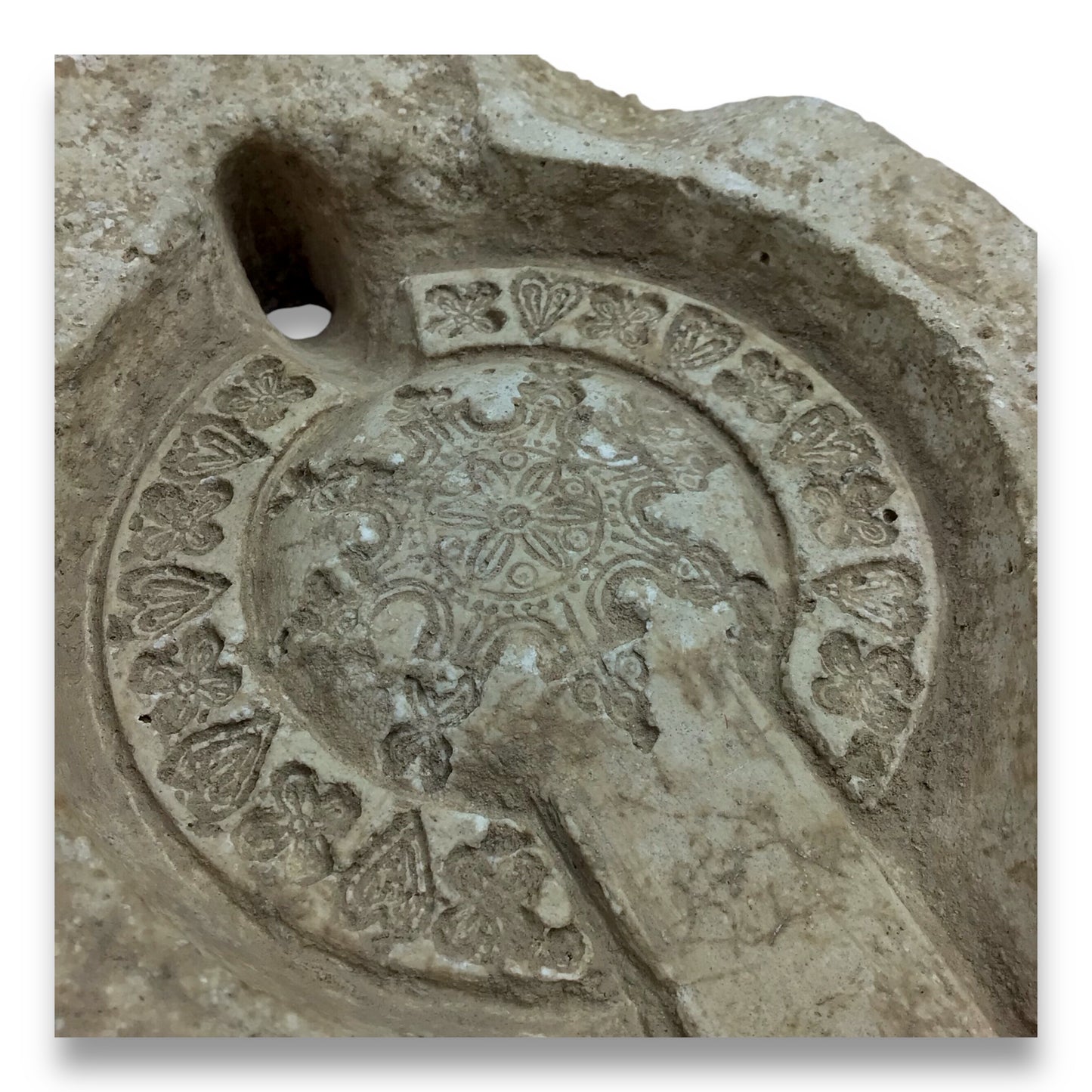Rare Late Roman Lamp Mold Gypsum Heart Clover Design 5th–6th Century AD