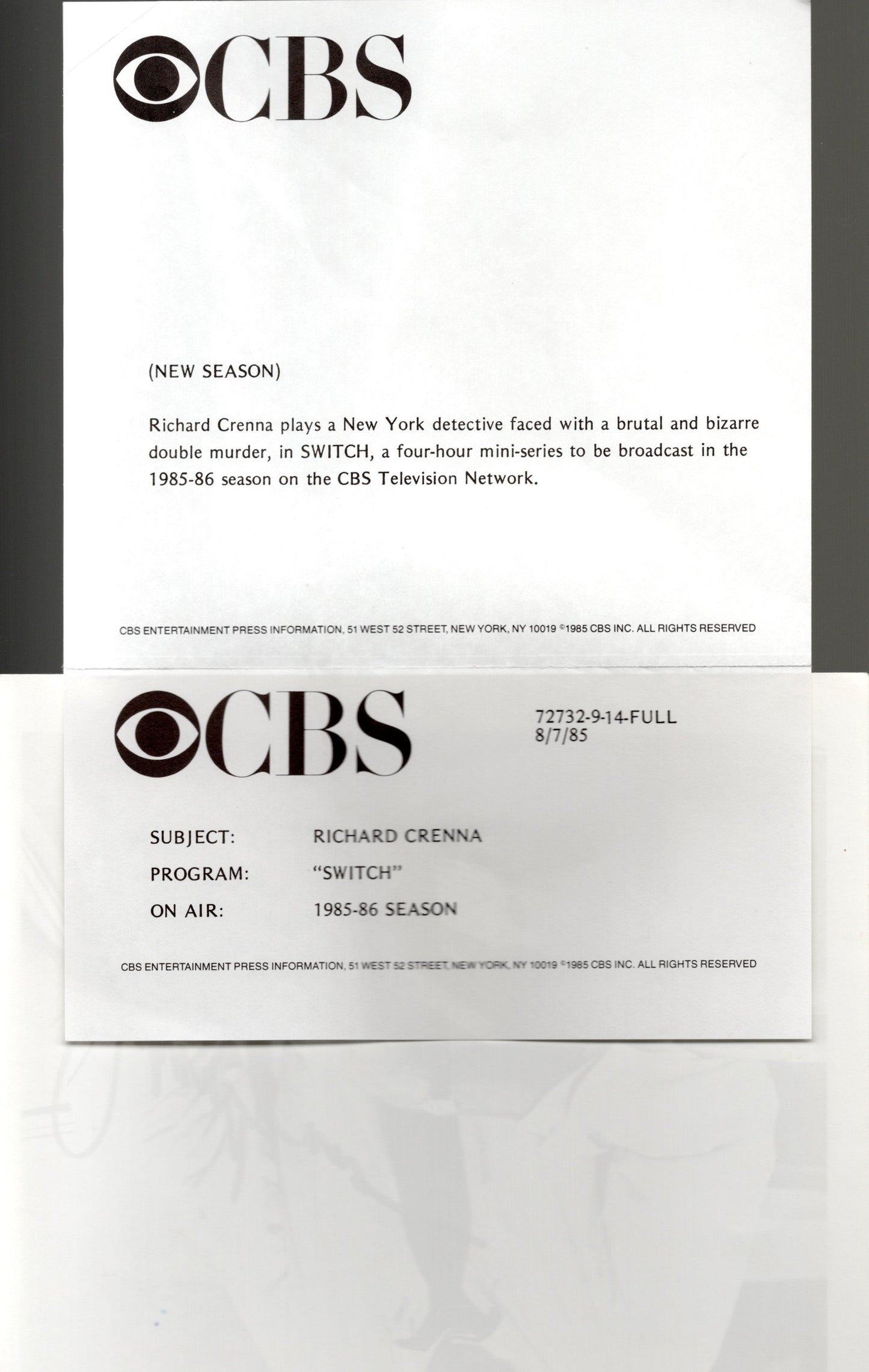 Richard Crenna Signed Photo 7x9 Switch CBS Promo, JSA Certified Authentic QQ28716