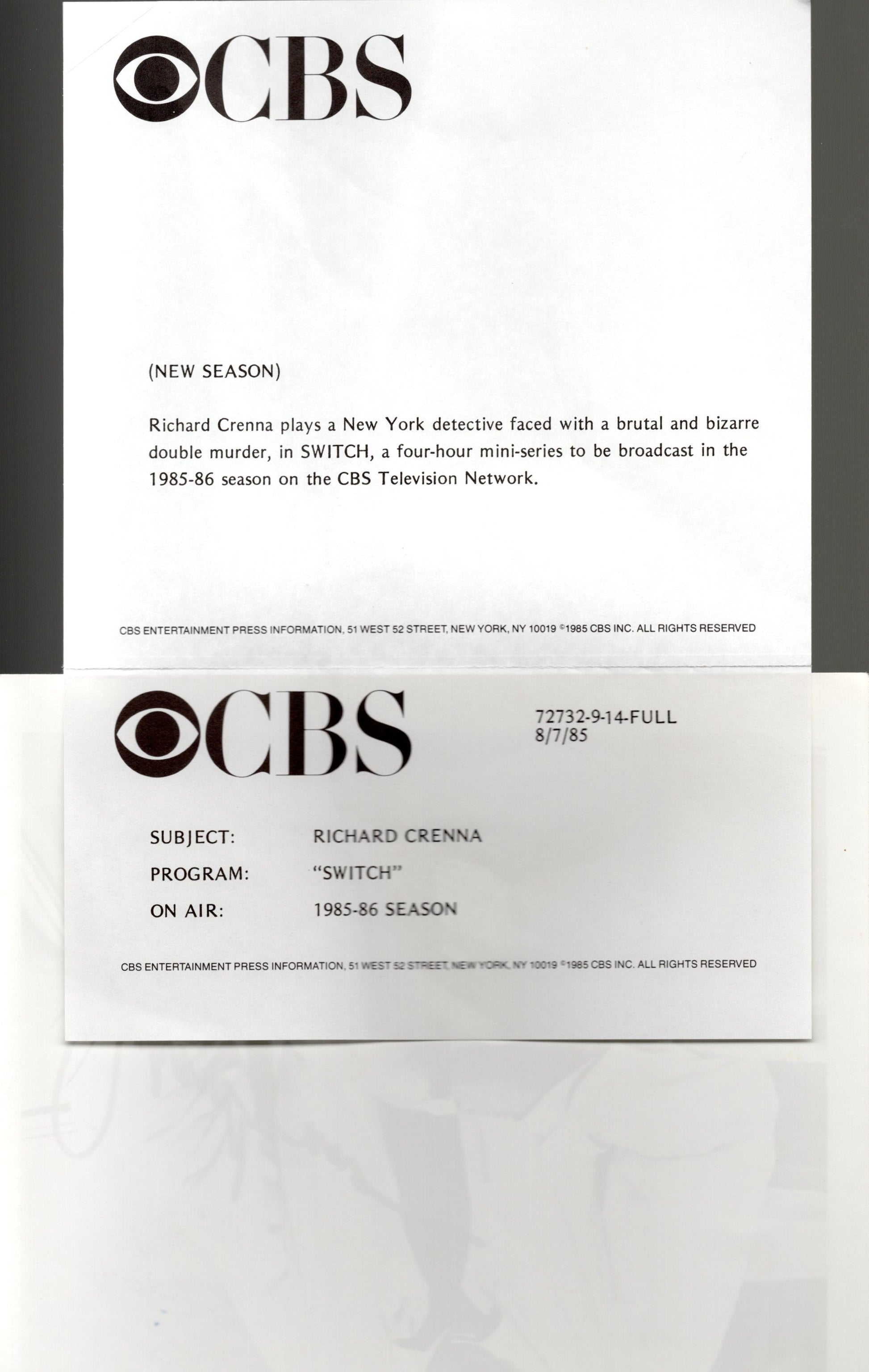Richard Crenna Signed Photo 7x9 Switch CBS Promo, JSA Certified Authentic QQ28716