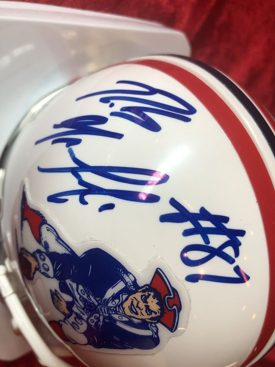 Rob Gronkowski Signed Patriots Mini Helmet Shadowbox – Card, Figure, & COA