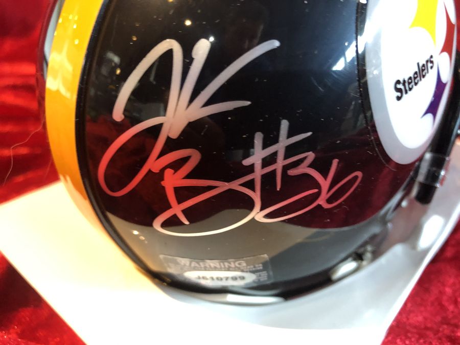 Roethlisberger, Bell, & Brown Steelers Signed Mini Helmet Shadowbox w/ Cards COA