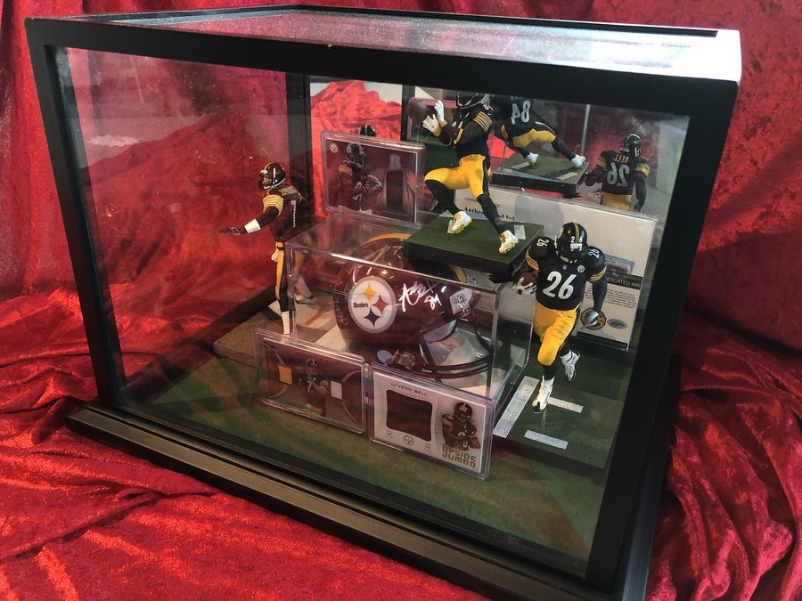 Roethlisberger, Bell, & Brown Steelers Signed Mini Helmet Shadowbox w/ Cards COA