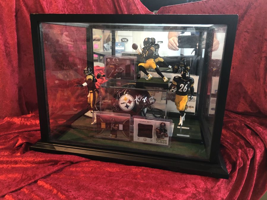 Roethlisberger, Bell, & Brown Steelers Signed Mini Helmet Shadowbox w/ Cards COA