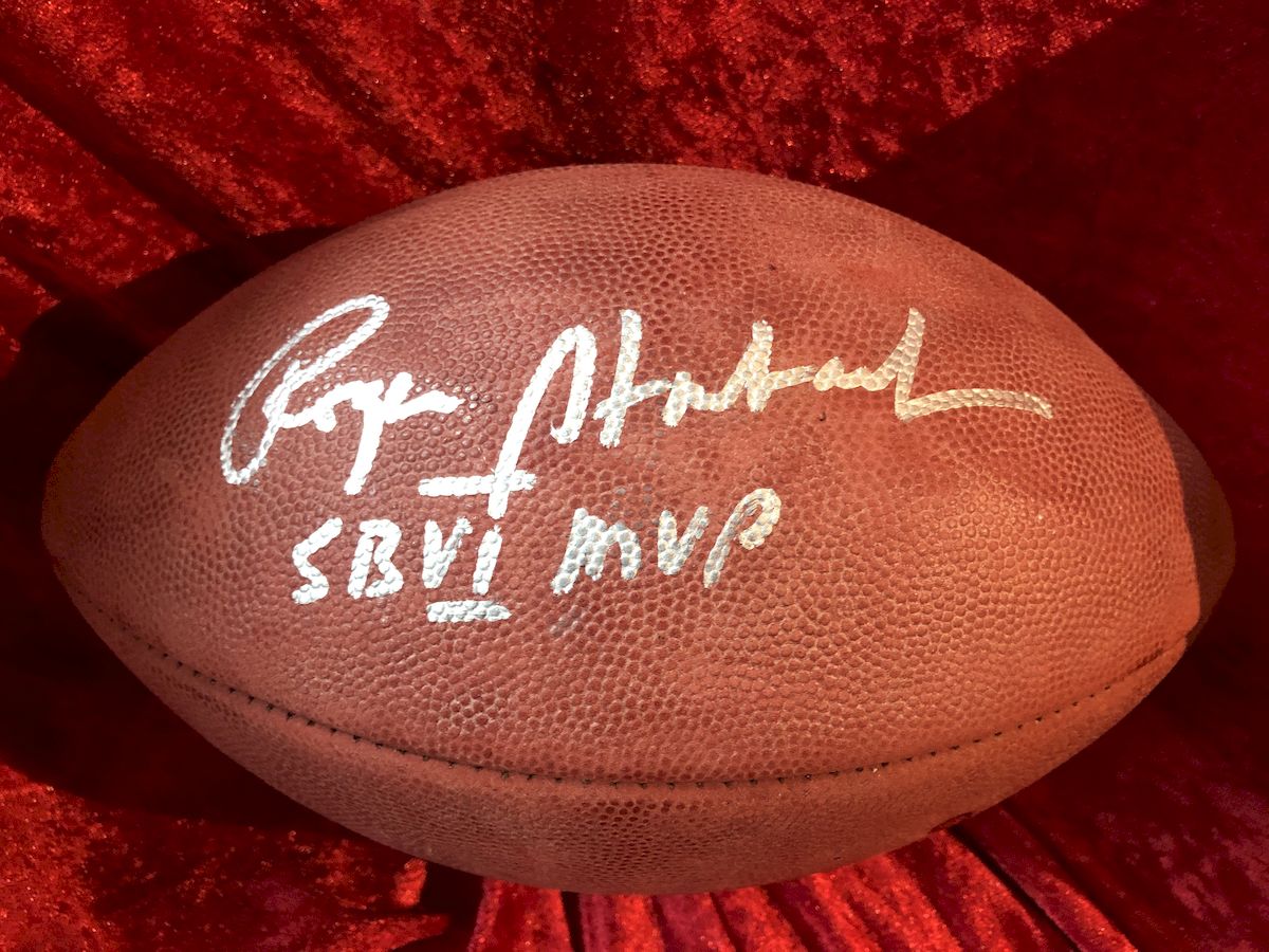 Roger Staubach Cowboys Signed Football w/ Figure & Jersey Card – JSA COA Shadowbox