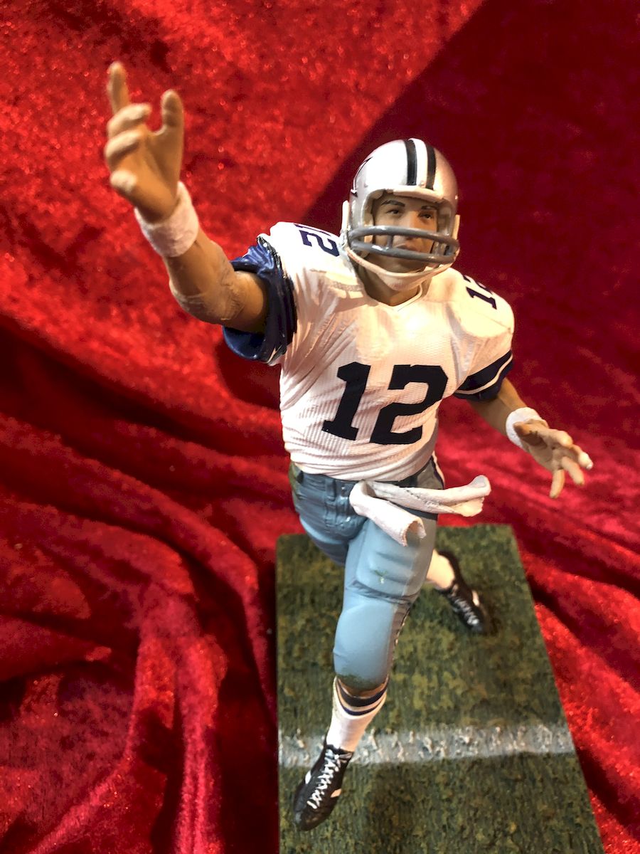 Roger Staubach Cowboys Signed Football w/ Figure & Jersey Card – JSA COA Shadowbox