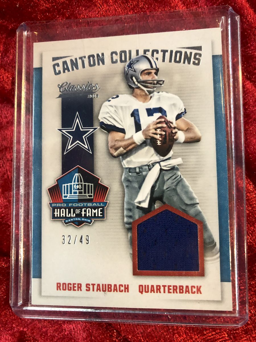 Roger Staubach Cowboys Signed Football w/ Figure & Jersey Card – JSA COA Shadowbox