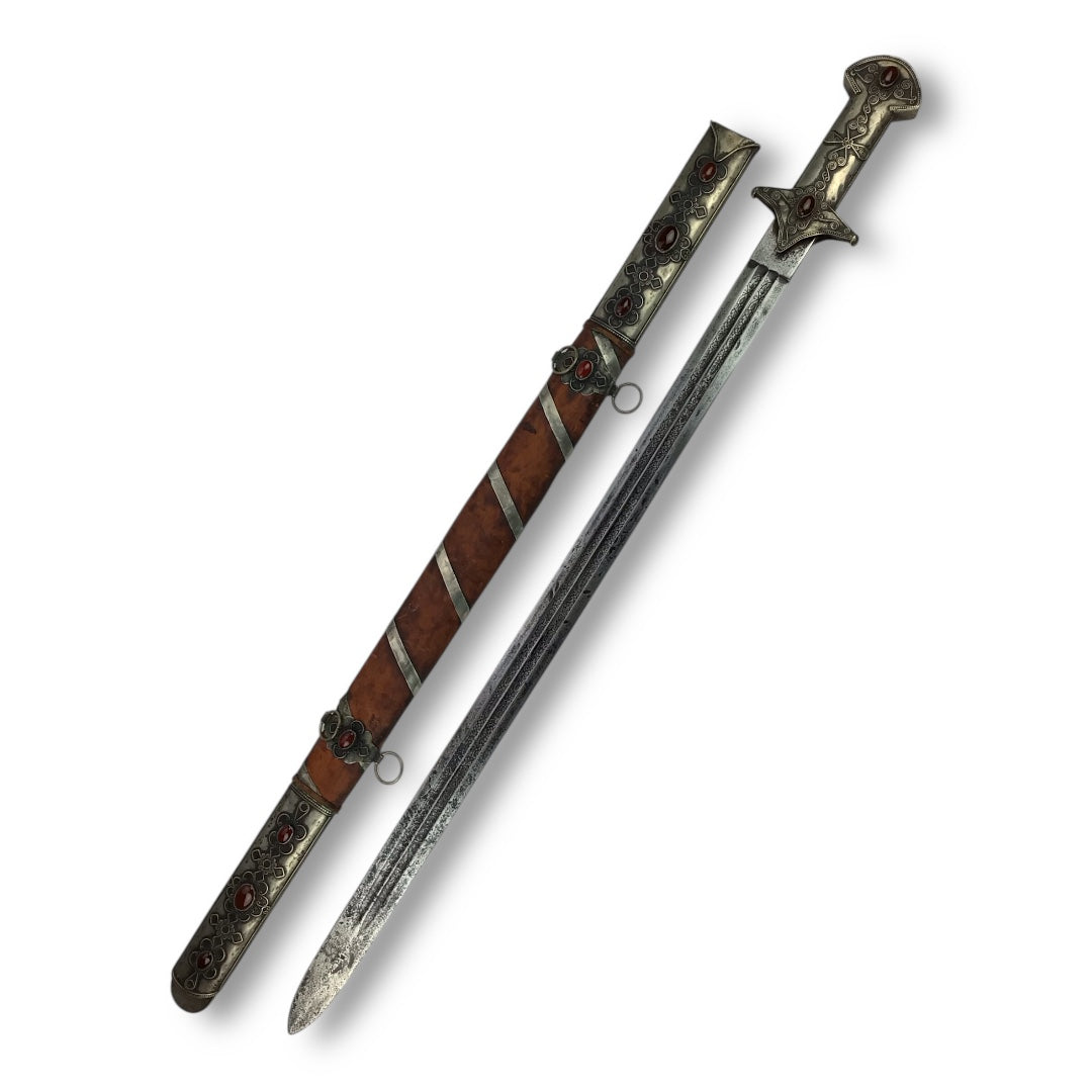 Russian Bukhara Silver Sword w/ Karelian Birch Accents
