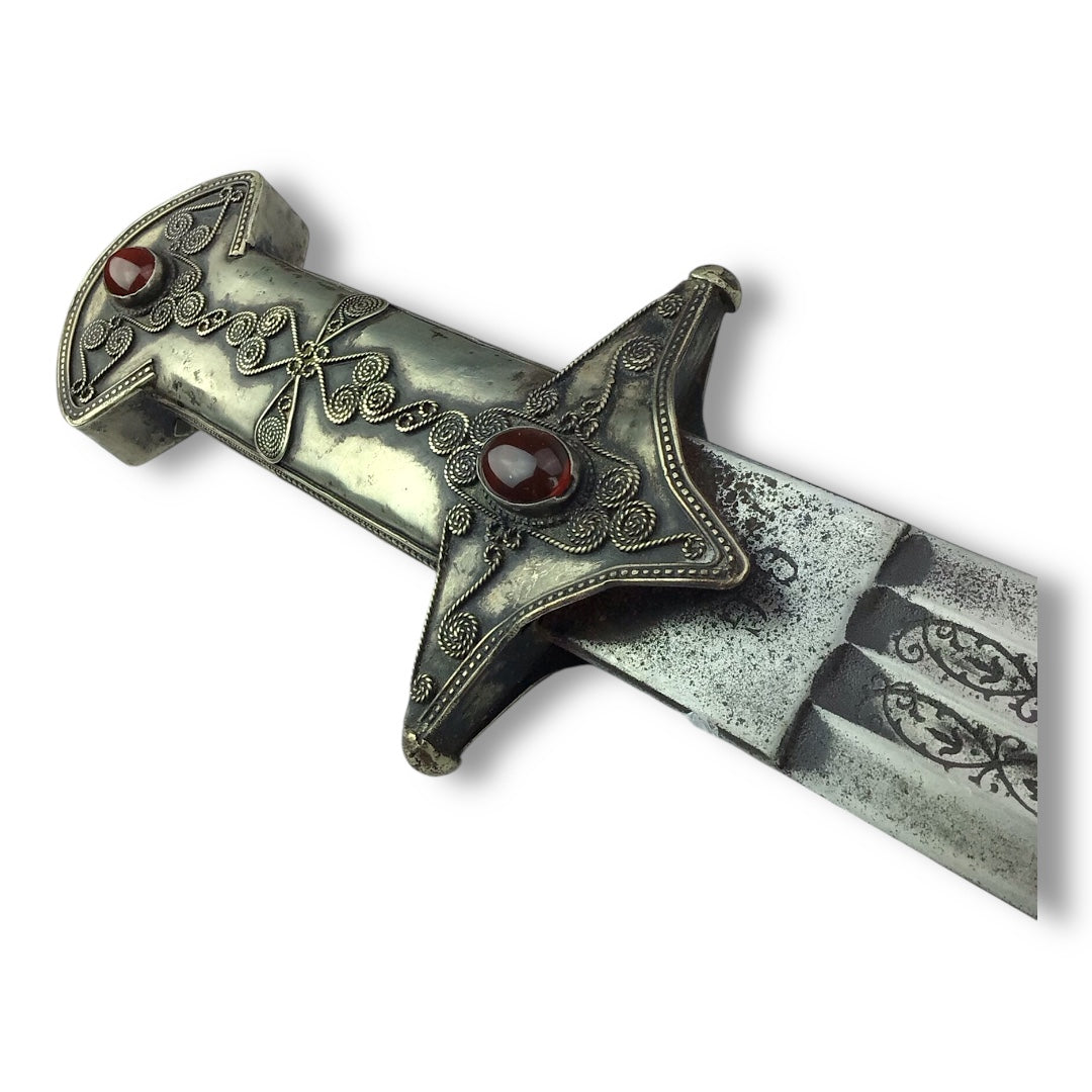 Russian Bukhara Silver Sword w/ Karelian Birch Accents