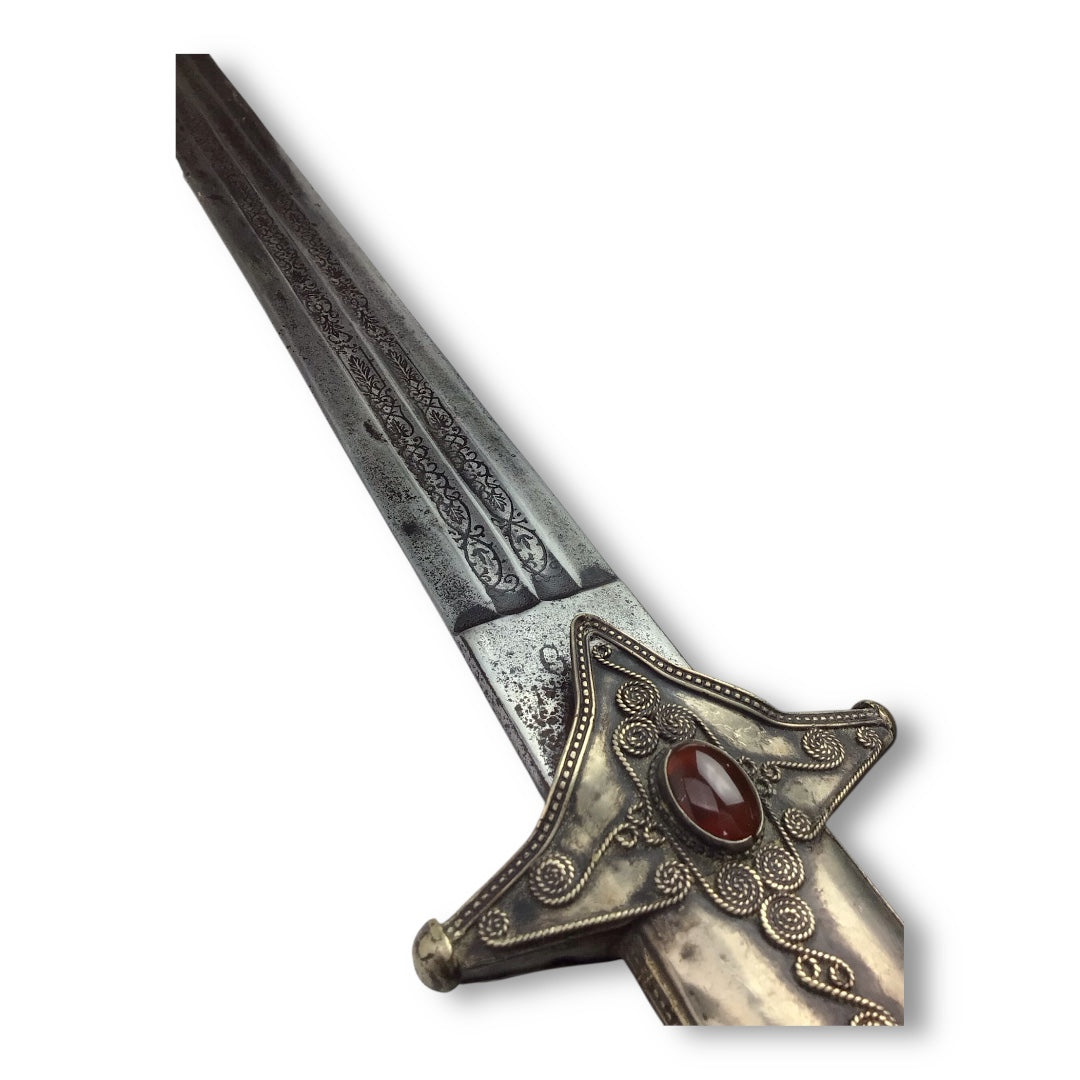 Russian Bukhara Silver Sword w/ Karelian Birch Accents