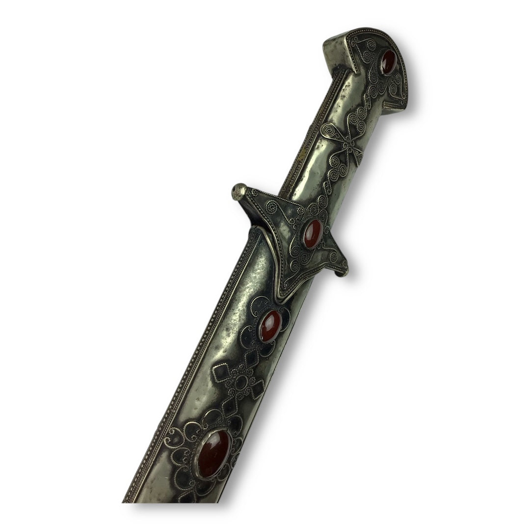 Russian Bukhara Silver Sword w/ Karelian Birch Accents