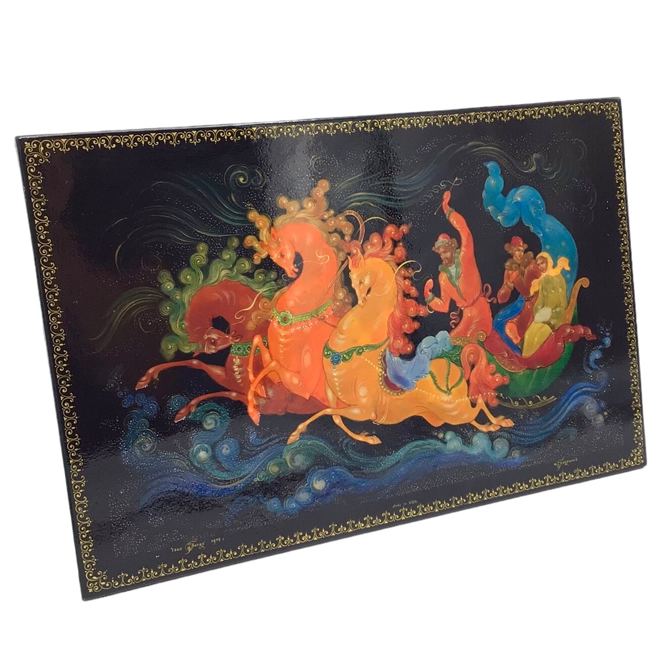 Russian Lacquered and Painted Papier-Mache Wall-Hanging Panel, Signed Yu Plekhanov