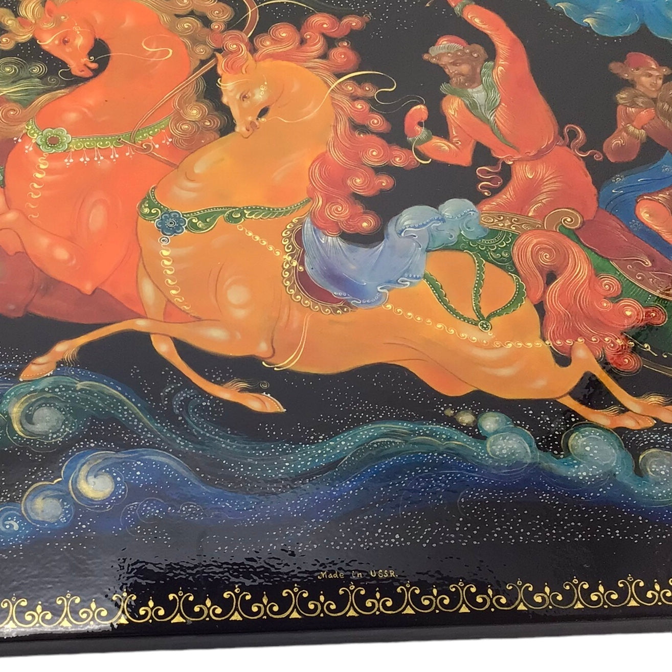 Russian Lacquered and Painted Papier-Mache Wall-Hanging Panel, Signed Yu Plekhanov