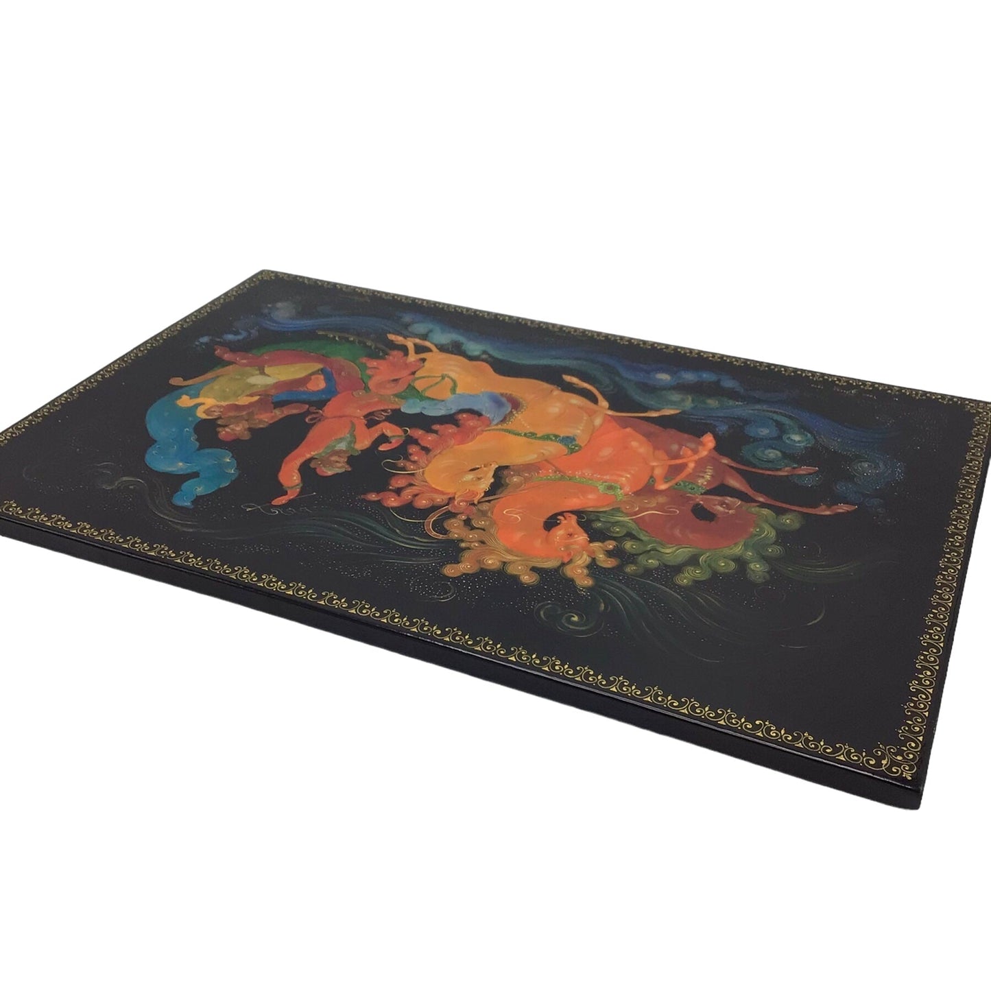 Russian Lacquered and Painted Papier-Mache Wall-Hanging Panel, Signed Yu Plekhanov
