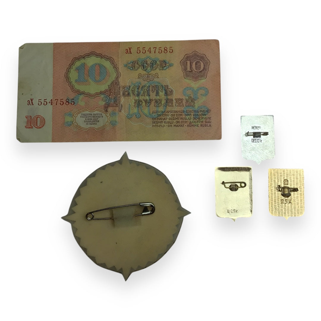 Russian Soviet Collection of period Pins and Money