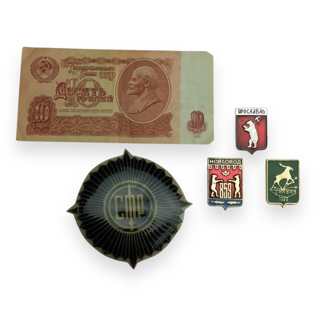 Russian Soviet Collection of period Pins and Money