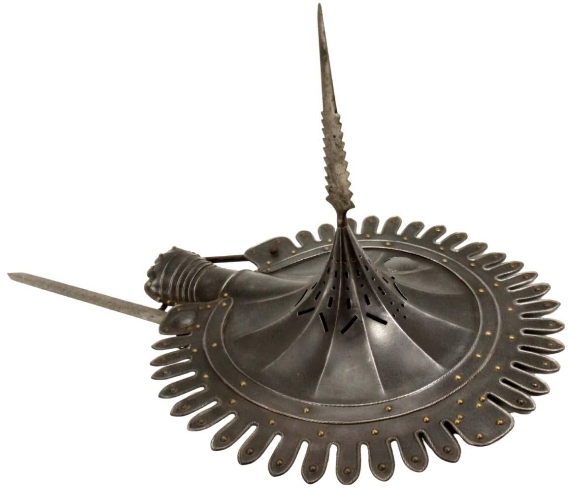 Spectacular German Bracciajula or Lantern Shield With a Gauntlet & Strong Retractable Sword Blade. Includes The Eye Window For Peaking Through