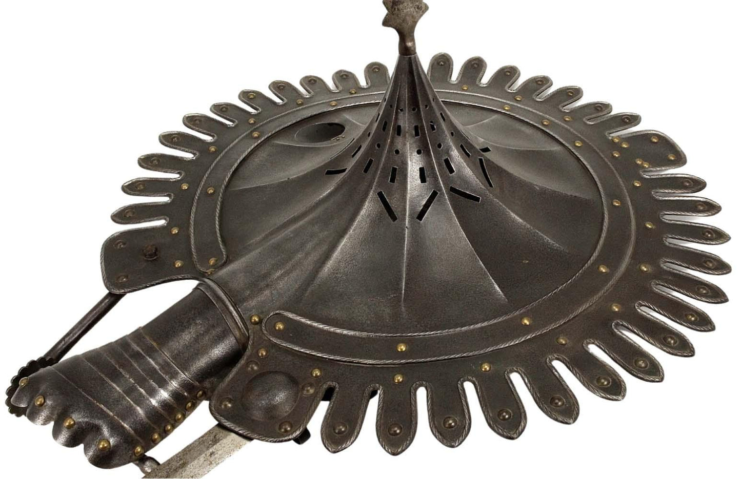 Spectacular German Bracciajula or Lantern Shield With a Gauntlet & Strong Retractable Sword Blade. Includes The Eye Window For Peaking Through
