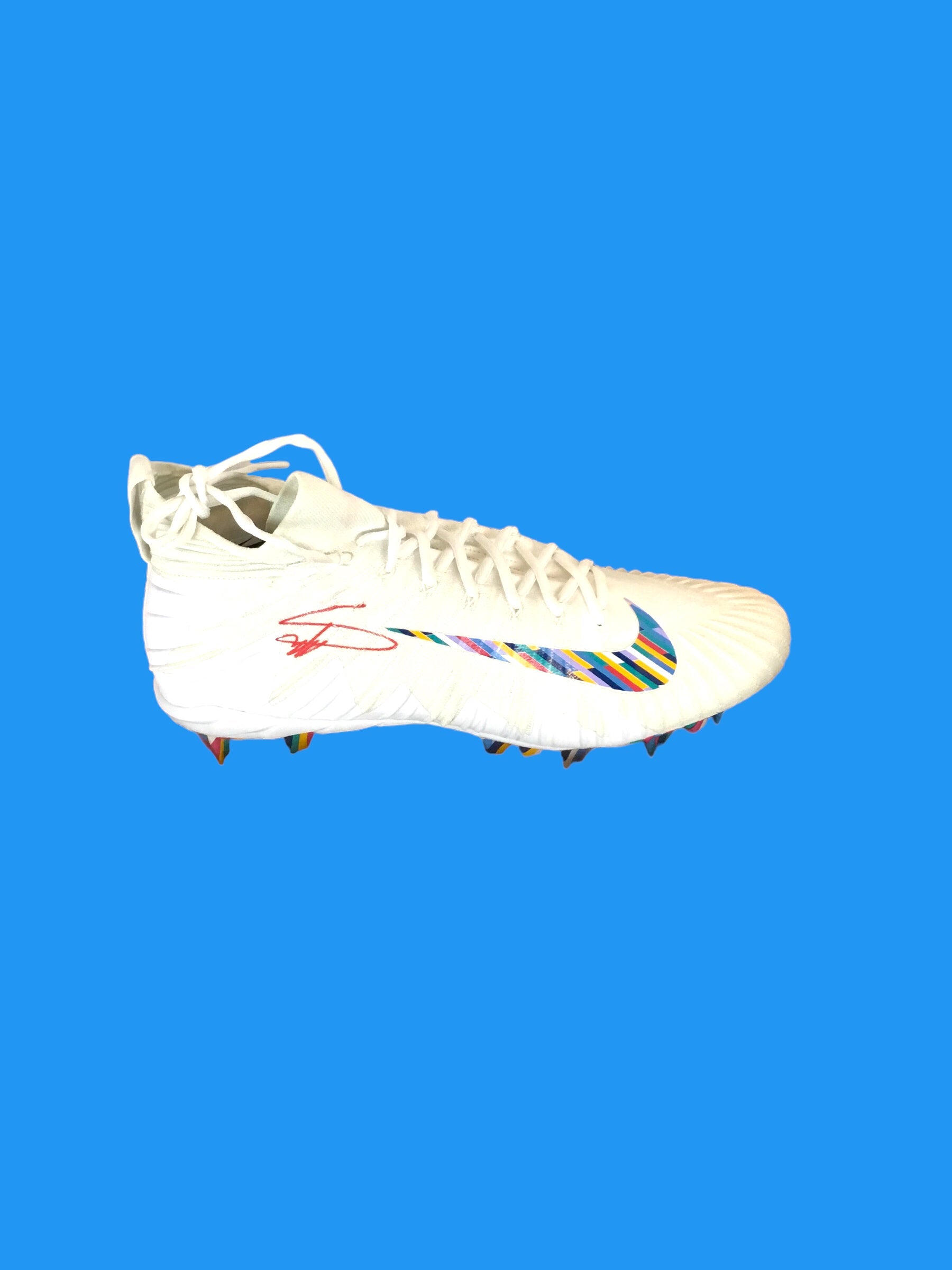 Stefon Diggs Autographe Memorabilia Crucial Catch NFL Cancer Awareness Multicolor Ribbon Cleat Shoe