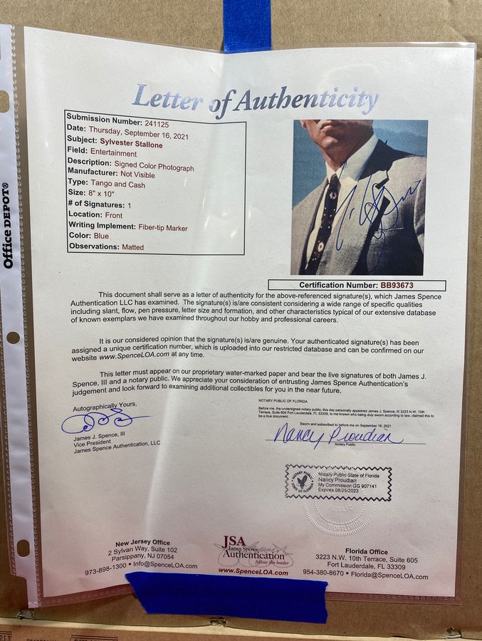 Sylvester Stallone Autographed 8x10" Photo in Matted Frame JSA COA