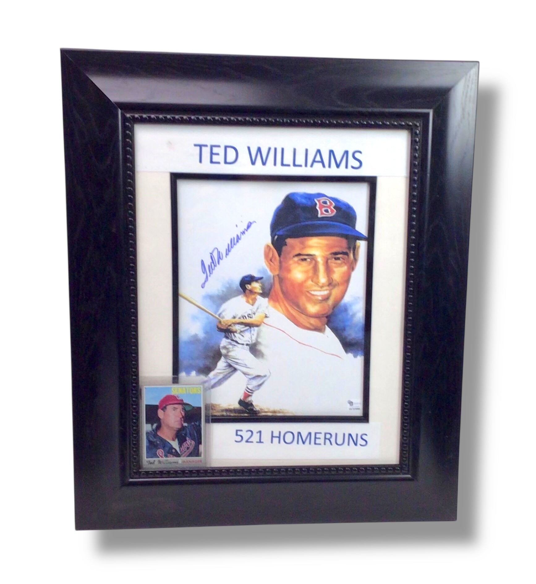 Ted Williams Signed Photo w/ Black Frame & Sports Card w/ Cert