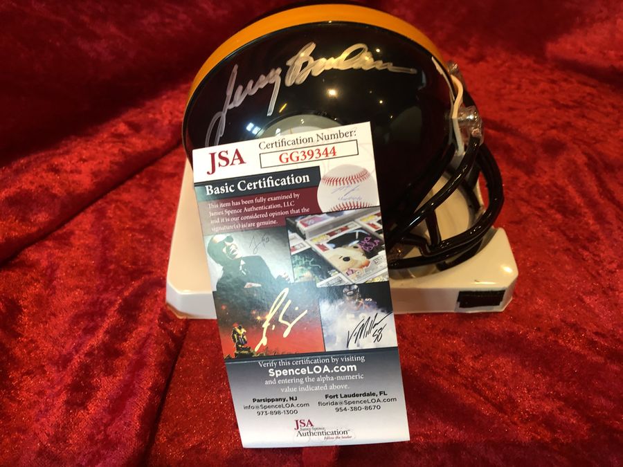 Terry Bradshaw Steelers Signed Mini Helmet Shadowbox w/ GU Card & Figure COA