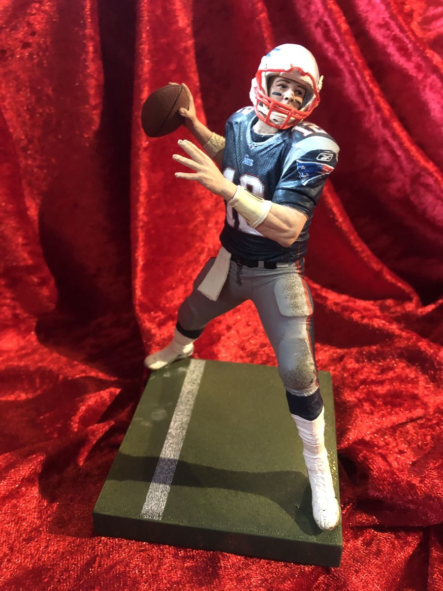 Tom Brady Patriots Signed Mini Helmet Shadowbox w/ Card & Figure COA Mounted