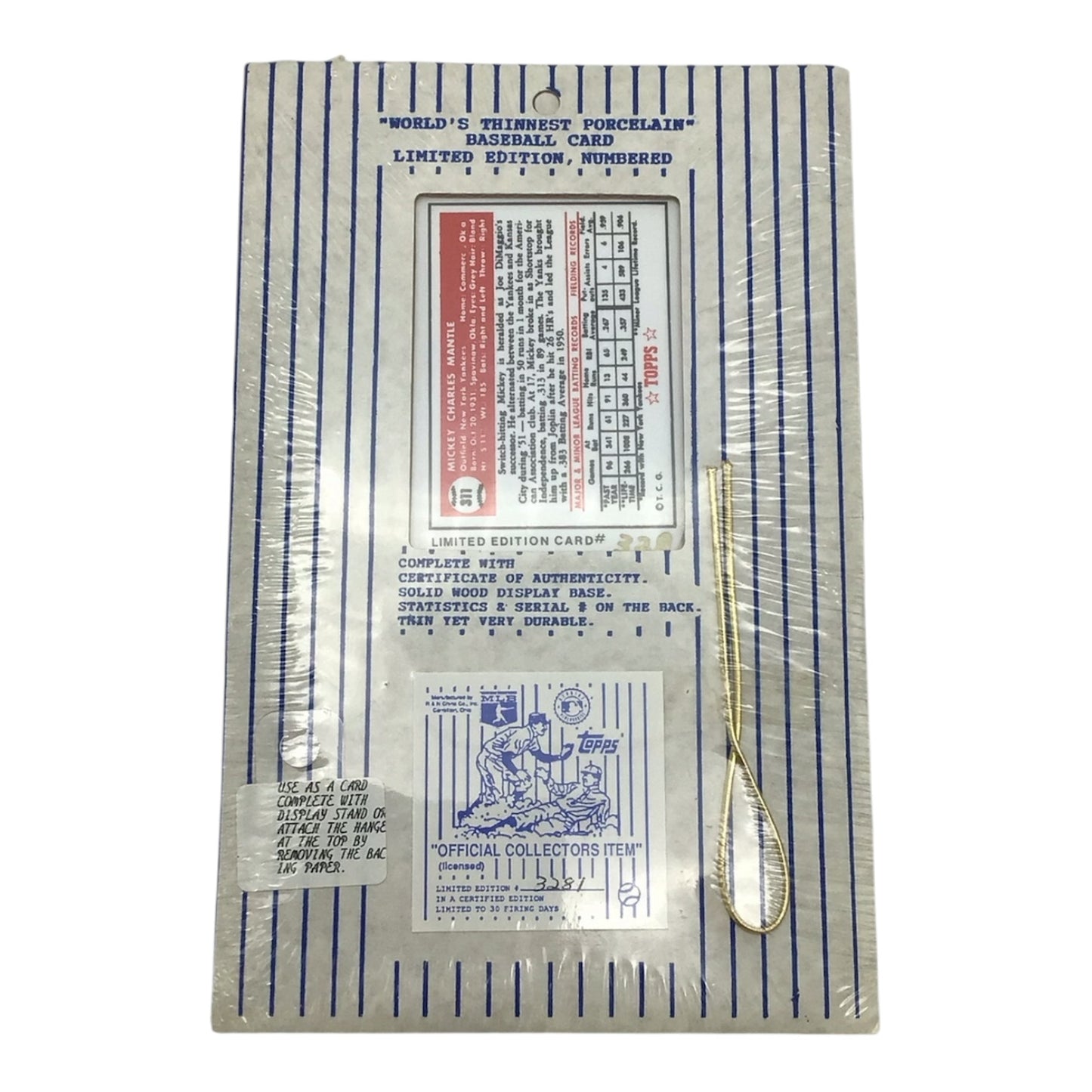 Topps Mickey Mantle World's Thinnest Porcelain Baseball Card Limited Edition