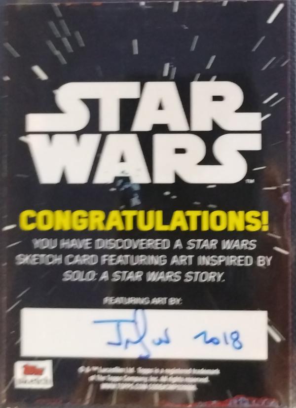 Topps Star Wars Sketch Card of Hans Solo, Autographed by Artist
