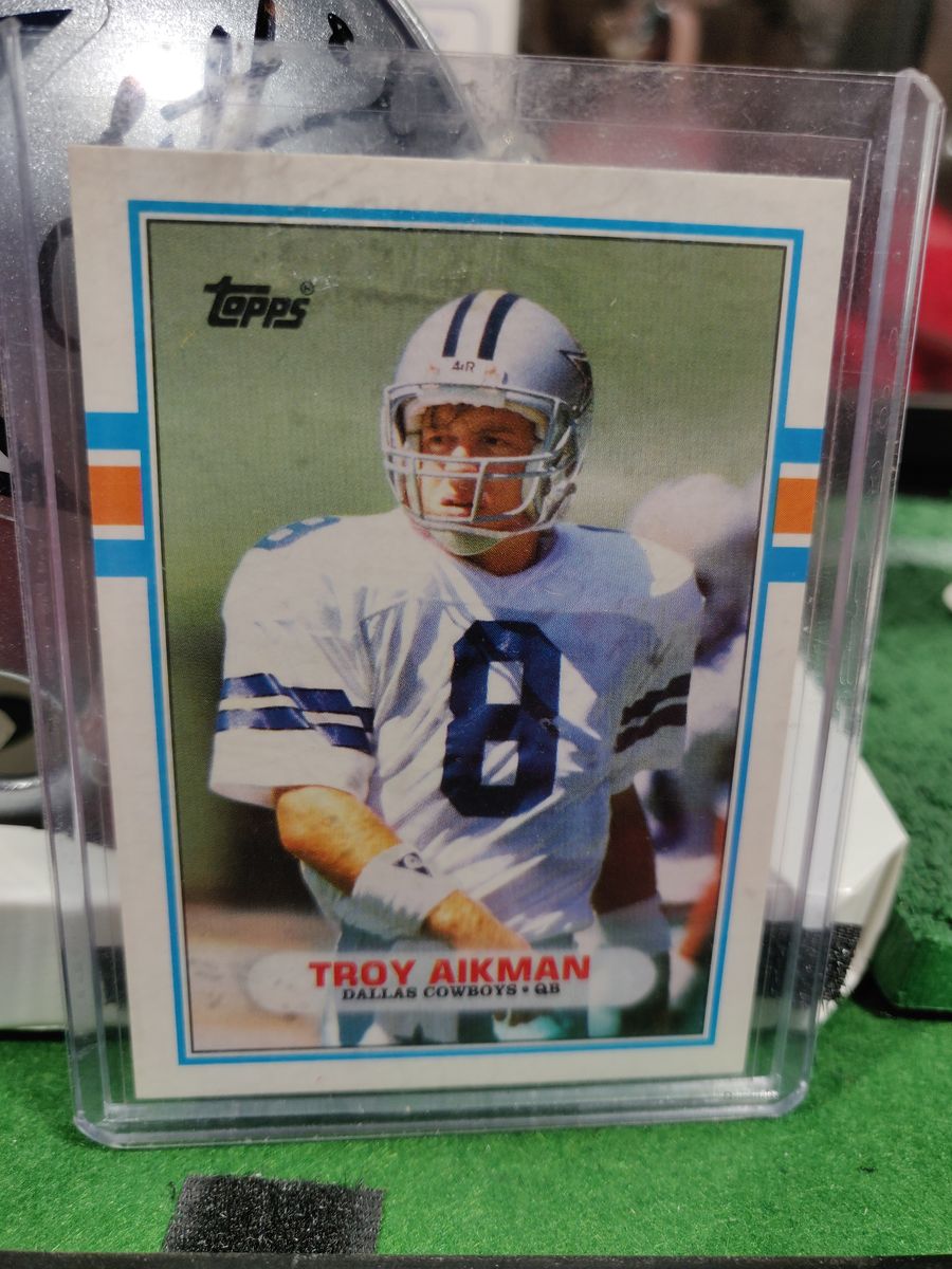 Troy Aikman Cowboys Autographed Mini Helmet Shadowbox w/ Rookie Card + Figure