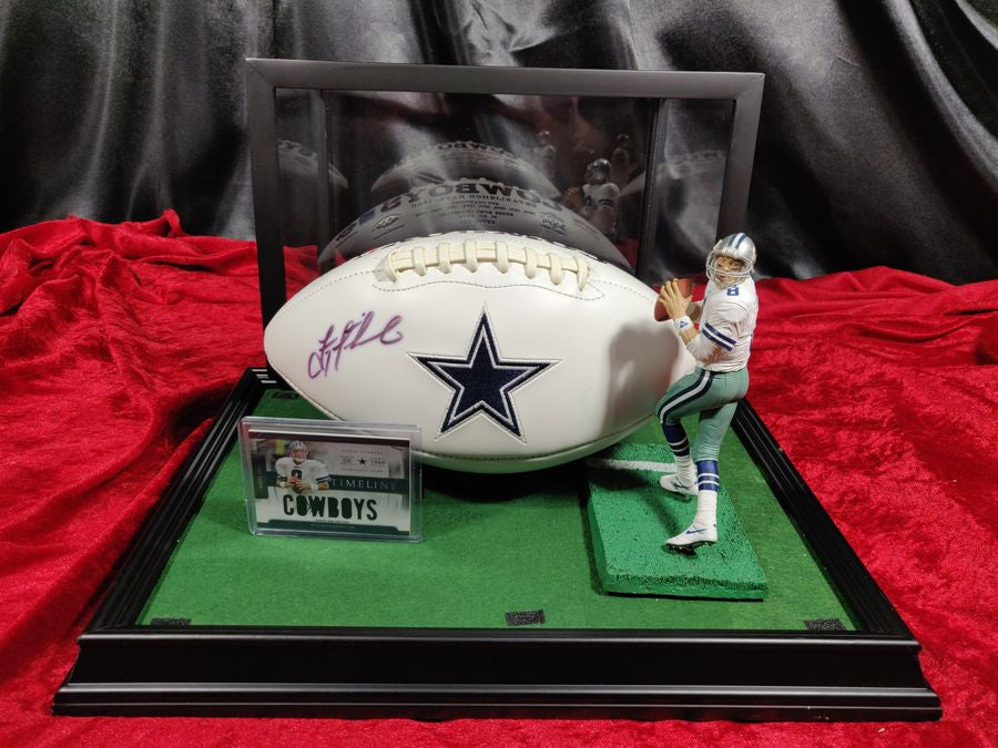 Troy Aikman Dallas Cowboys Autographed Football Shadowbox with Card and Figure