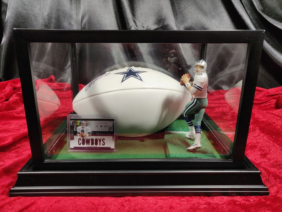 Troy Aikman Dallas Cowboys Autographed Football Shadowbox with Card and Figure