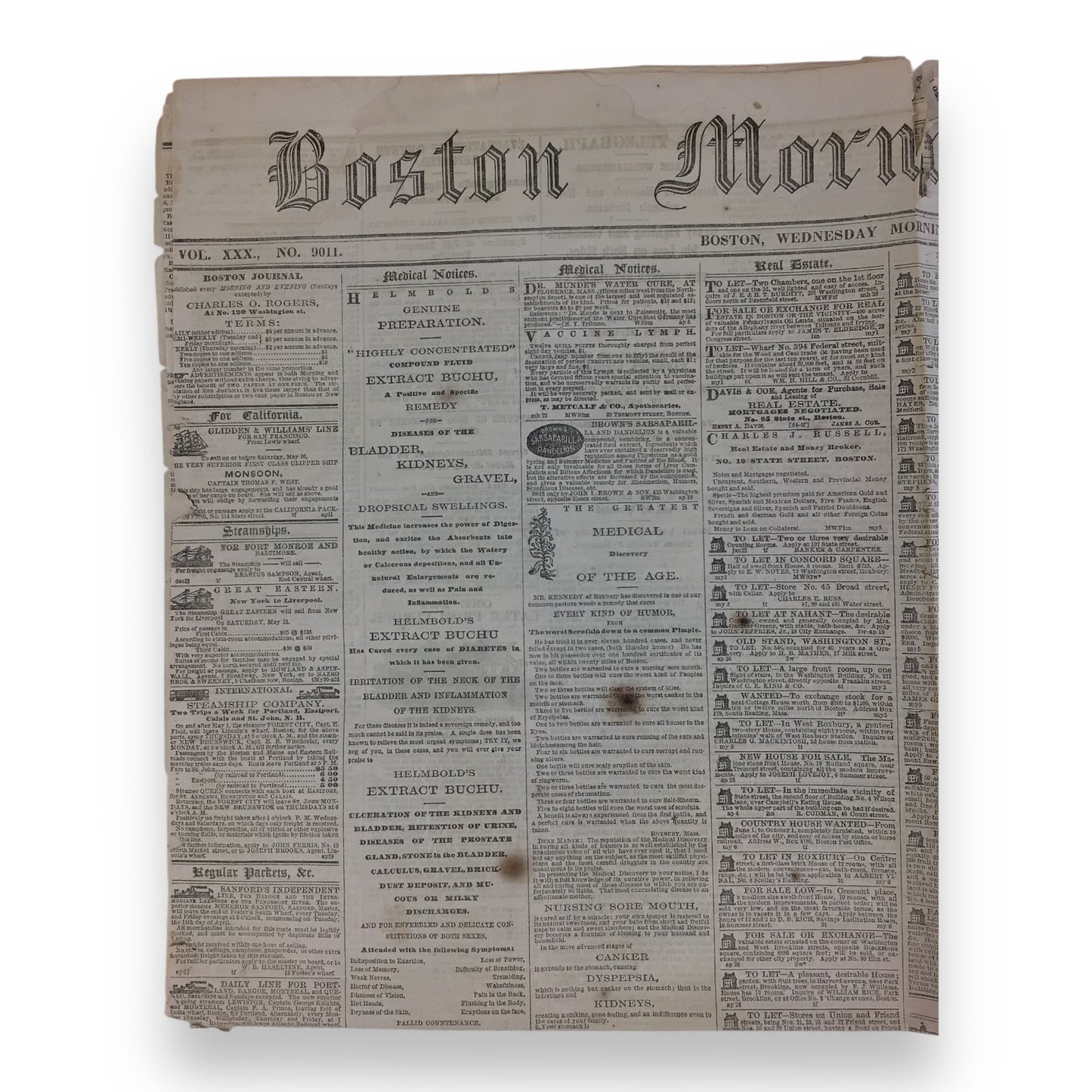 U.S. Civil War Period Newspaper – The Boston Morning Journal, May 7, 1862
