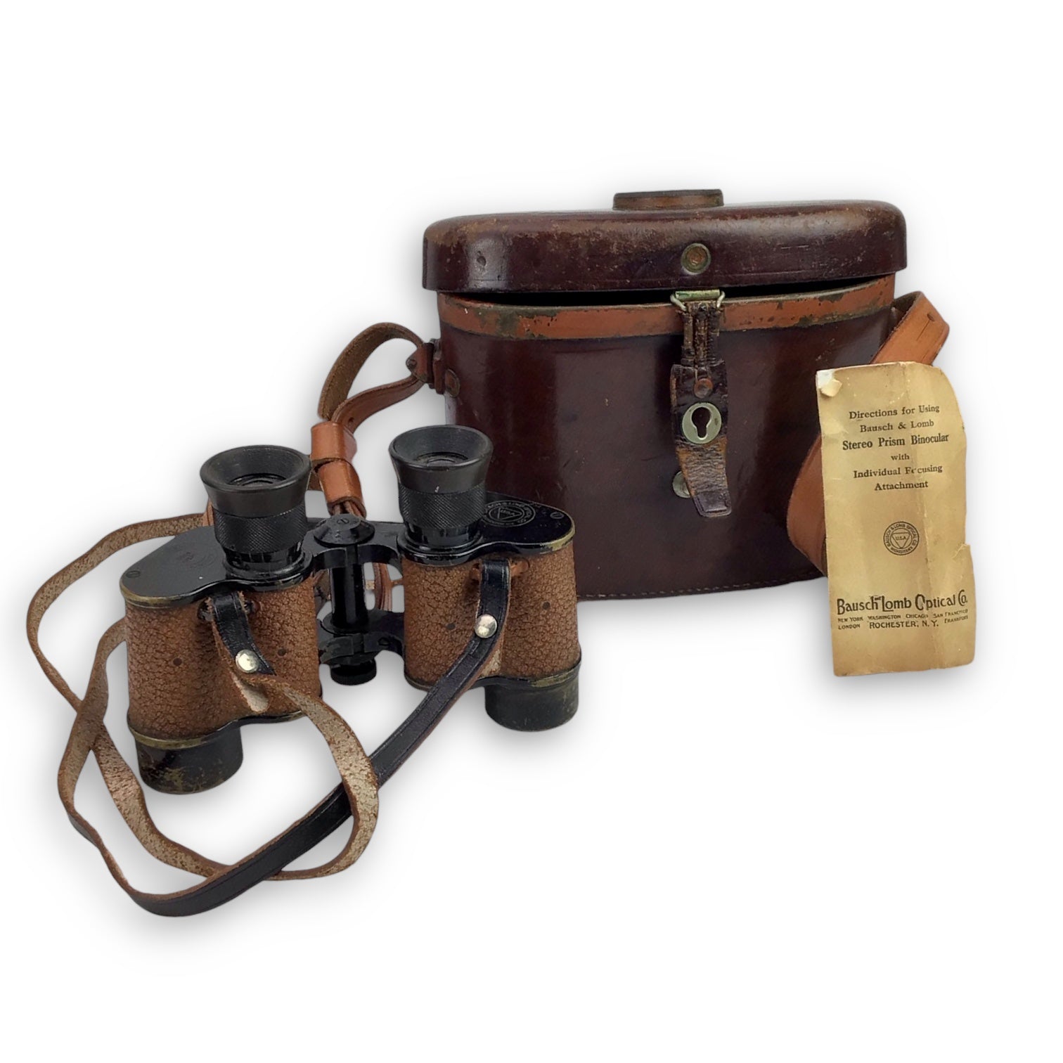 U.S. WW2 Army Bausch & Lomb Stereo Prism Binoculars w/ Case & Compass