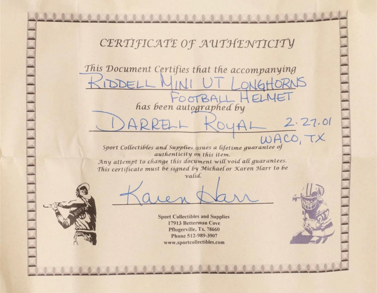 U.T. Longhorns Football Mini Helmet Signed By Darrell Royal