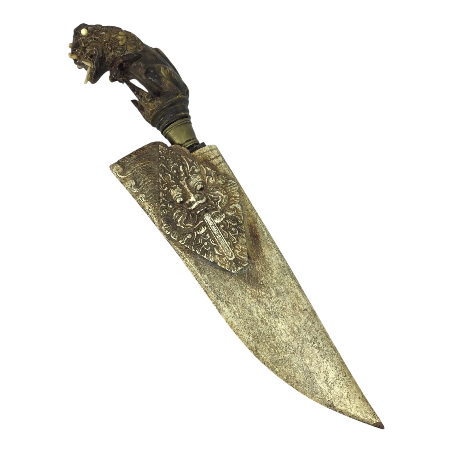 Unique Sri Lanka Ornate Demon Head Dagger with Green Man Sheath | 18th or 19th Century